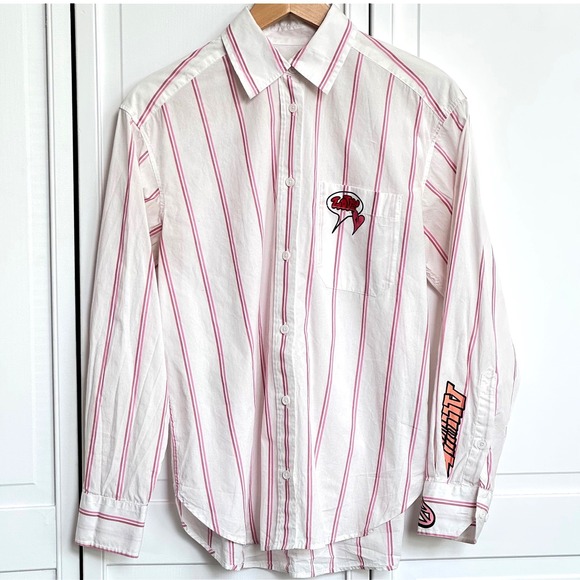 Zadig & Voltaire Other - Zadig & Voltaire Tais Pop Raye Brod Shirt Mens Pink White Striped Graphic Medium